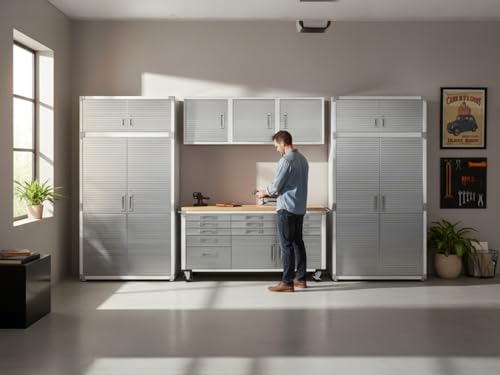 Heavy Duty 8 Piece Steel Garage Cabinet Storage Set with Rolling Workbench
