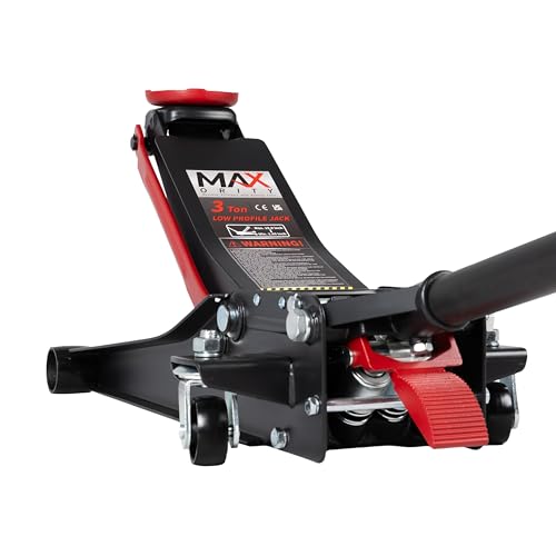 3-Ton (6600lbs) Low-Profile Dual Pistons Heavy-Duty Steel Racing Floor Jack with Quick Lift Hydraulic Pump, Foot Pedal and Magentic Pad for Car Maintenance