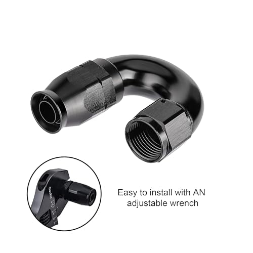 6AN 180 Degree PTFE One Piece Full Flow End Hose Fitting Aluminum Black