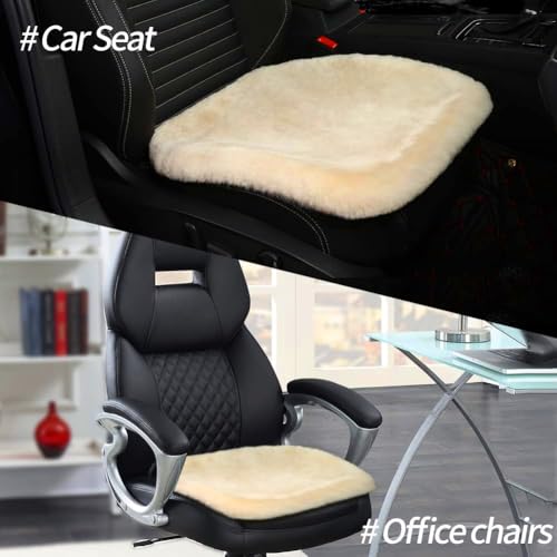 Genuine Sheepskin Car Seat Cushion Seat Covers for Cars Trucks SUV Comfort Seat Protector Pad for Car Driver Seat Car Accessories for Women Office Chair Car Decor (2 Count)