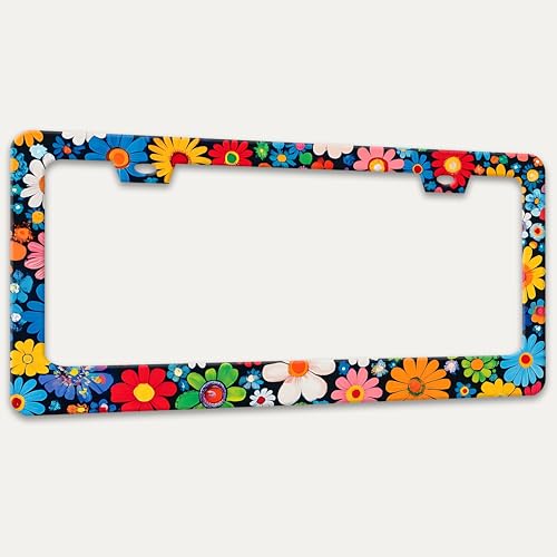 Colorful Flowers Print License Plate Frame Floral License Plate Holder