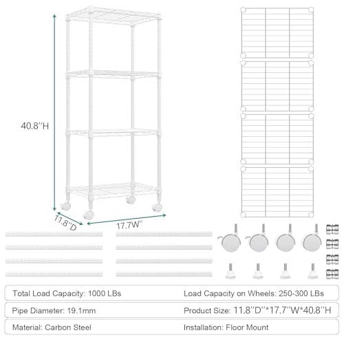 1000 lbs 4 Shelf Adjustable Heavy Duty Steel Wire Rack (4 Count)