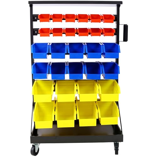 60 Parts Bin Rack Garage Storage Unit 6 Tiers System Steel Shelf with Portable Wheels