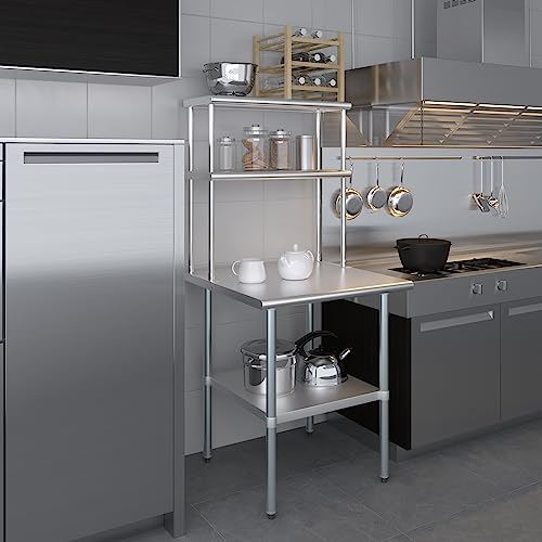 Stainless Steel Work Table Double Tier Overshelf