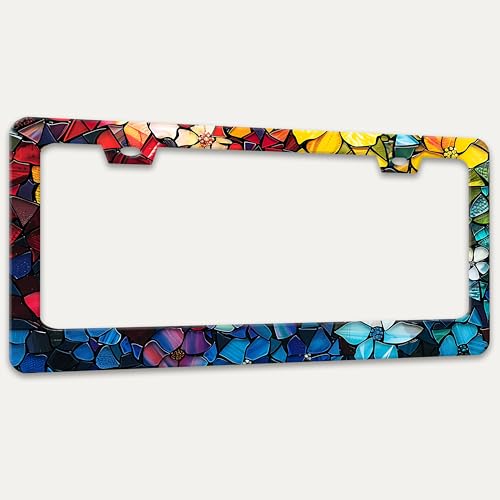 Marble Flowers License Plate Frame Colorful Floral License Plate Holder