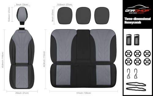 Luxury Faux Leather&Fabric Car Seat Covers Full Set with Breathable 3D Foam Back Support (5 Count)