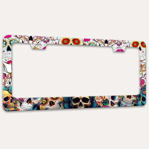 Sugar Skull License Plate Frame Skeleton License Plate Holder 6x12 Inch