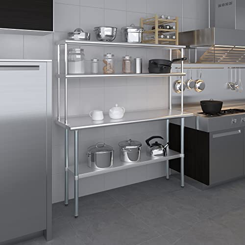Stainless Steel Work Table Double Tier Overshelf