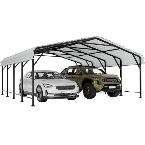 JY QAQA 20 x 20 FT Metal Carport Kits with Galvanized Steel Roof