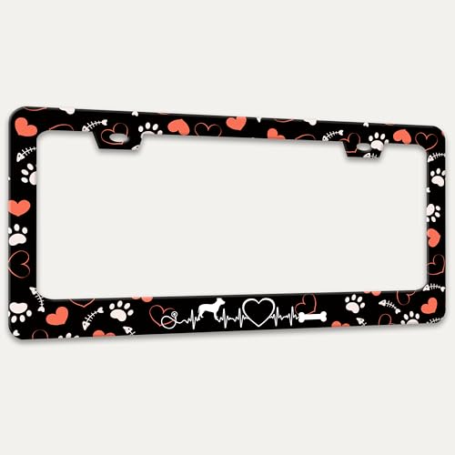 Dog Paw Prints License Plate Frame Stainless Steel Car Parts 2 Hole 6x12 in