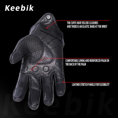 Goatskin Leather Motorcycle Motorbike Powersports Racing Gloves Reflective Skull Touchscreen for Men and Women Model