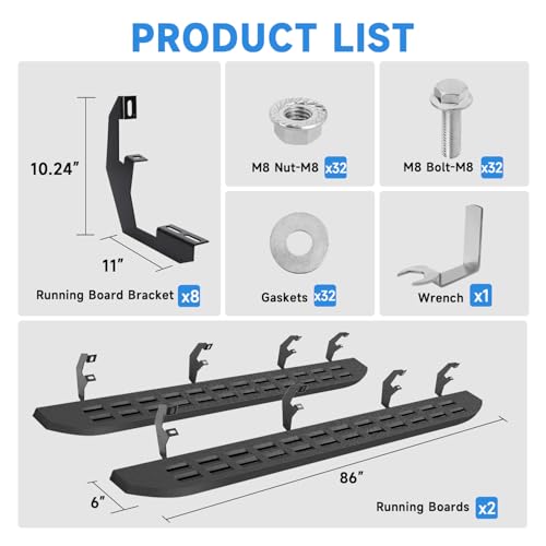 6'' Heavy Duty Carbon Steel Running Boards Side Steps Nerf Bars for 2019
