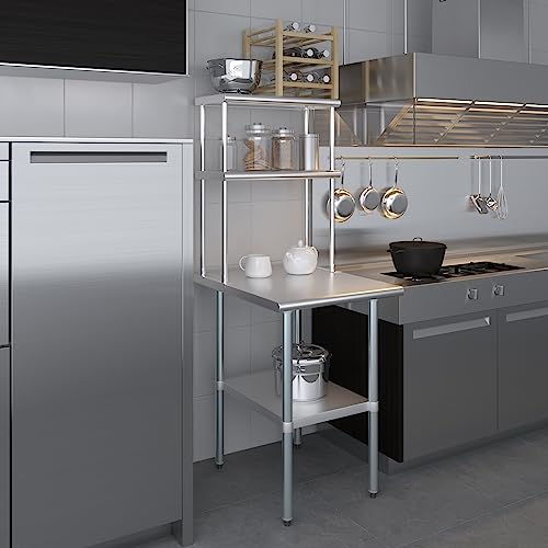 Stainless Steel Work Table Double Tier Overshelf