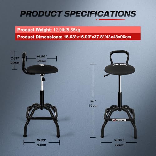 Garage Stool Adjustable Height Swivel Work Mechanic Shop Stool with Backrest