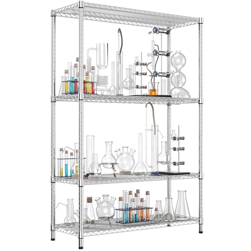 3400 LBS Garage Shelving Wide Storage Shelves 4 Tier Metal Shelves Heavy Duty Adjustable Utility Shelf Rack Chrome 17.7" D x 47.2" W x 70.4" H (4 Count)