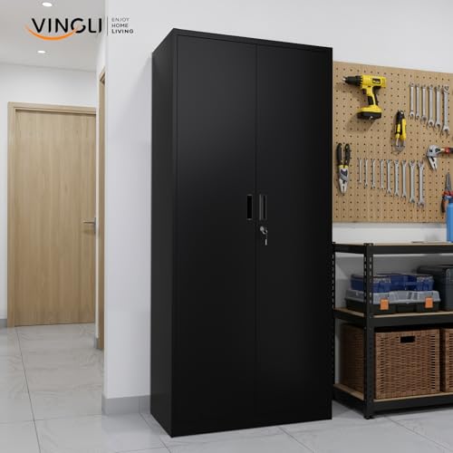 Metal Garage Storage Cabinet with 2 Doors and 5 Adjustable Shelves