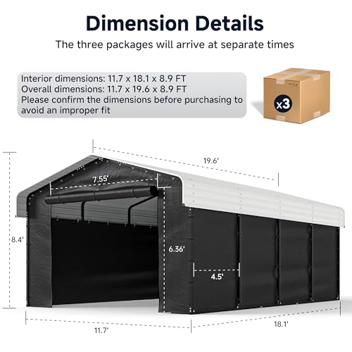 12x20 FT Heavy Duty Metal Carport with Removable Sidewall