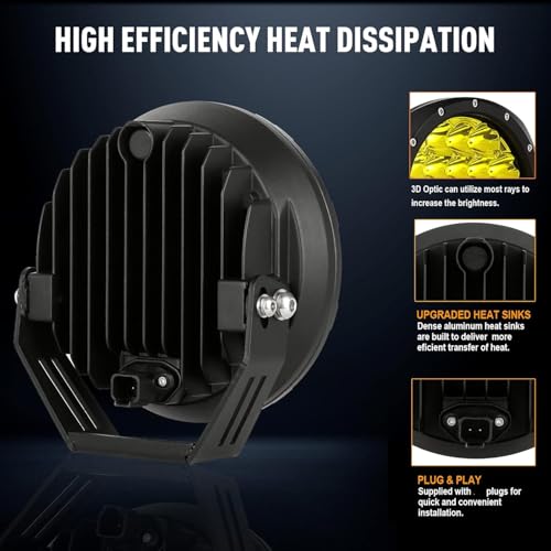 7inch Amber Round Off Road Light Yellow LED Offroad Driving Light (2 Count)