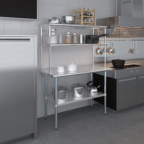Stainless Steel Work Table Double Tier Overshelf