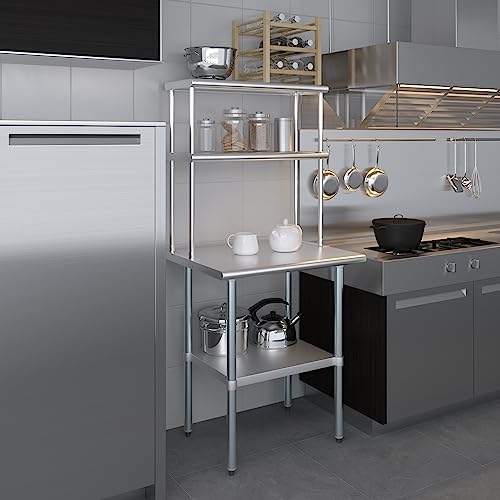 Stainless Steel Work Table Double Tier Overshelf