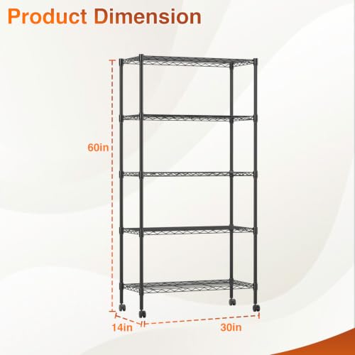 5 Tier Wire Shelf with Wheels