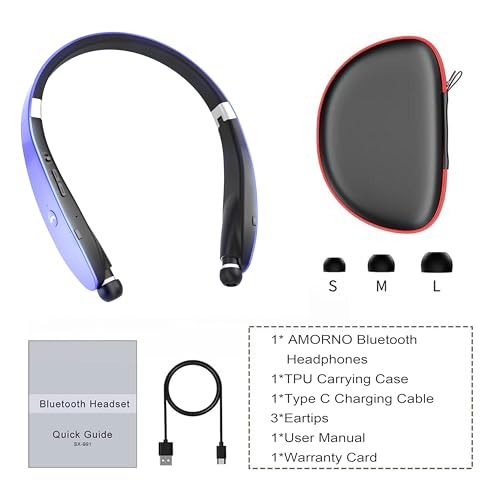 Foldable Bluetooth Headphones Wireless Neckband Headset with Retractable Earbuds