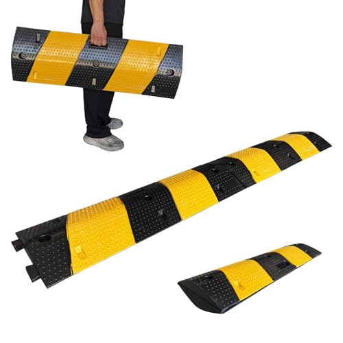 Rubber Speed Bump 6 Feet Rubber Driveway Modular Heavy Duty Speed 72.4 x 12 x 2.4 Inch Cable Protector Ramp for Garage Gravel Roads Asphalt Concrete (6 Foot)