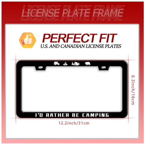I'd Rather Be Camping Stainless Steel License Plate Frame for US Cars Decor