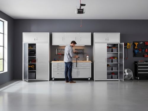 Heavy Duty 8 Piece Steel Garage Cabinet Storage Set with Rolling Workbench
