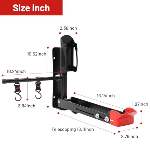 Bike Wall Mount Rack Adjustable & Foldable Garage Bike Rack with Swivel Design & 2 Storage Hooks (2 Count)