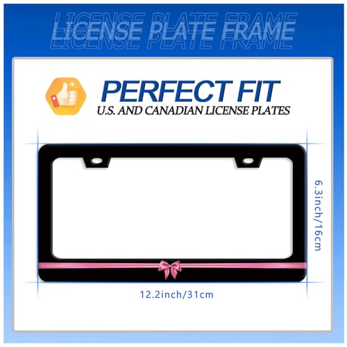 Pink Bow License Plate Frame Stainless Steel Accessory 12.3" x 6.3"