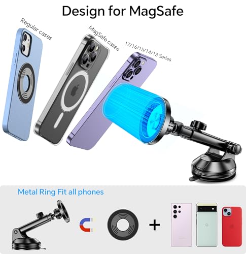 for MagSafe Car Mount【Windshield+Vent+Dash】Magnetic Phone Holder for Car Phone Holder Mount Cell Phone Holders for Your Car Accessories Suction Phone Mount for Car Truck Stand for iPhone 17 16