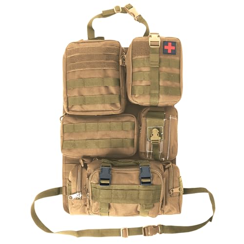 Universal Tactical Seat Back Organizer Vehicle Molle Panel Organizer Storage Bag with 5 Detachable Molle Pouch for All Vehicel Such as Jeep