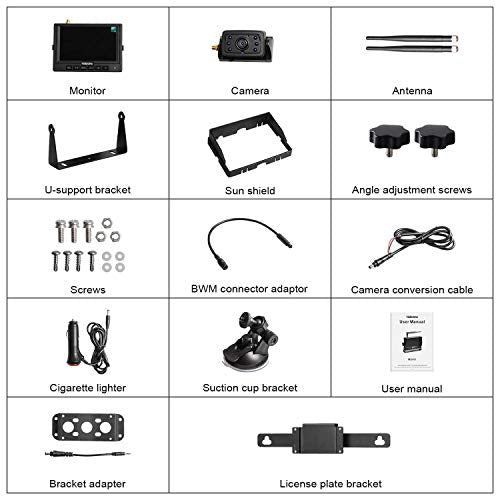 MC5111 5'' 720P HD Digital Wireless Backup Camera System 5'' LCD Rear View Monitor and IP69K Waterproof Reversing Built in DVR Kit for Trucks