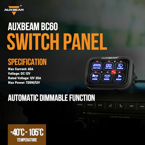 6 Gang Switch Panel BC60 Universal Circuit Control Relay System Automatic Dimmable LED Switch Pod Touch Control Panel Switch Box for Car Truck Pickup Boat UTV SUV