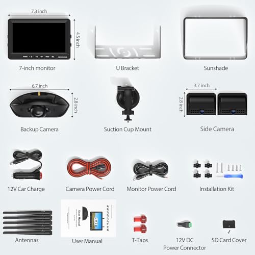 3 Camera Wireless RV Backup Camera System with 7 (4 Count)
