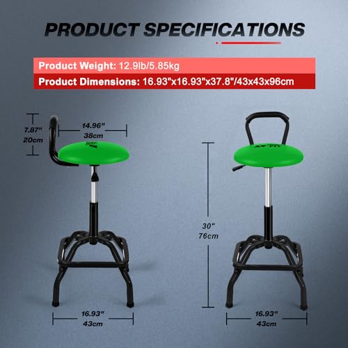 Garage Stool Adjustable Height Swivel Work Mechanic Shop Stool with Backrest