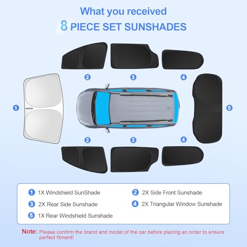 8pcs Car Window Shades for Chrysler Pacifica 2017 (8 Count)