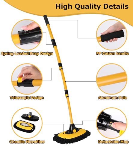 56.7" Car Wash Brush Mop Kit Mitt Sponge with Long Handle Car Cleaning Supplies Kit Tools Car Washing Duster Exterior Scratch Free