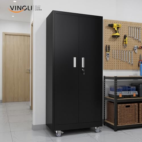 Rolling Metal Storage Cabinet with Adjustable Shelves