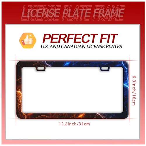 Red Blue Lightning Stainless Steel License Plate Frame for US Cars Decor