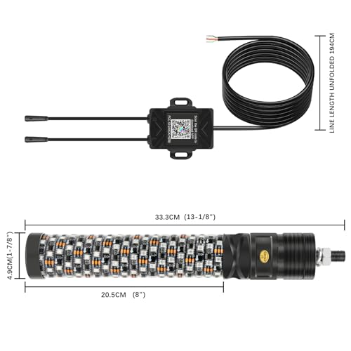 2PCS 1FT Fat Spiral Led Whip Lights with APP&Remote Control RGB Chasing Dancing Lighted Antenna Whips Compatible with Can (2 Count)