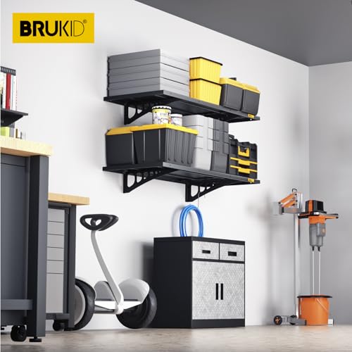 2Pack 1.64x4ft Adjustable Metal Garage Wall Shelving Heavy Duty Garage Storage Shelf Wall Mounted Black (2 Count)
