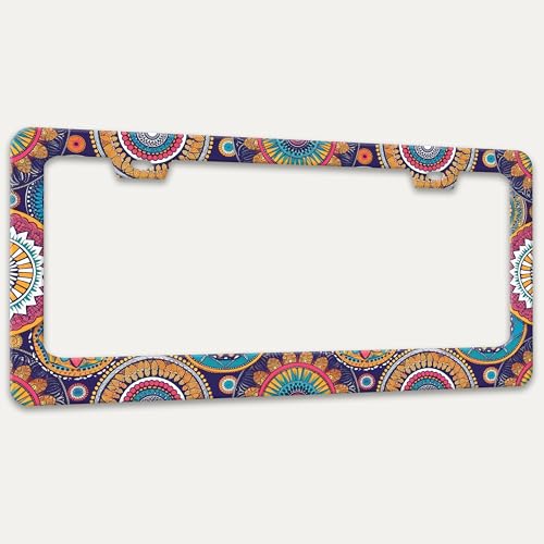 Mandala Flowers License Plate Frame Stainless Steel Auto Accessory 6x12 in
