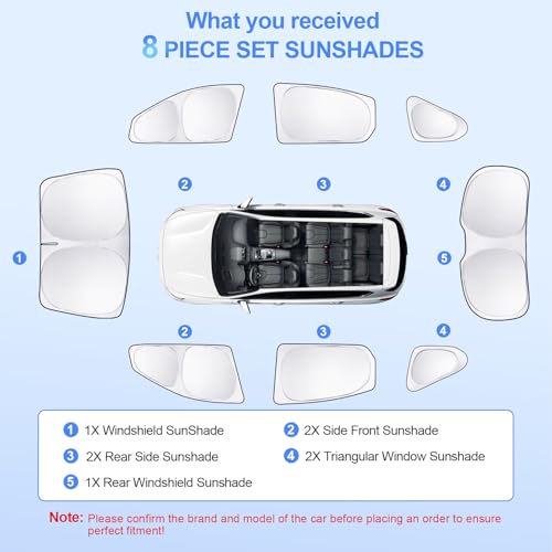 8pcs Car Window Shades for Hyundai Santa Fe 2013 (8 Count)