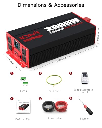 2000 Watts Pure Sine Wave Power Inverter 12V DC to 110V 120V AC Converter for Home RV Off Grid Truck Solar System Inverters with Type