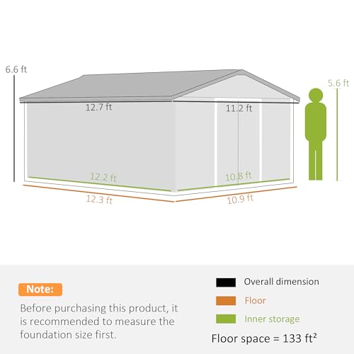 11' x 13' Outdoor Storage Shed Garden Tool Metal Shed Dark Gray