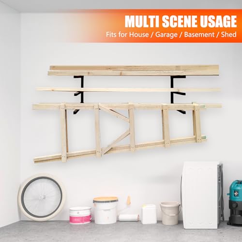 3 Level Foldable Lumber Storage Rack Collapsible Wall Mount Metal