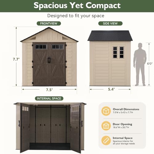 8x6 Ft Outdoor Storage Shed with Lighe & Floor