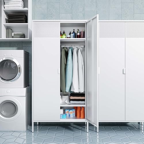 Metal Storage Cabinets Locker with Hanging Rod and Adjustable Shelves